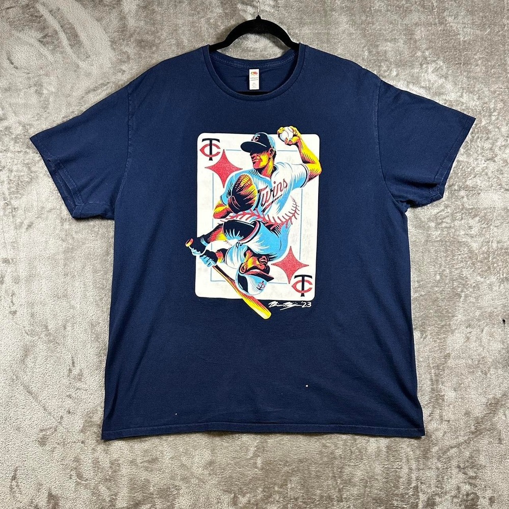 Minnesota Twins Playing Card Graphic T-Shirt 2XL MLB Baseball Navy Streetwear